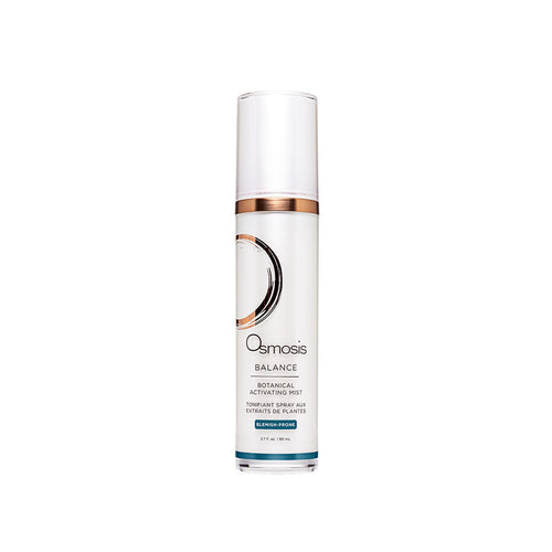 White Osmosis Balance Botanical Activating Mist spray bottle with clear cap and copper accents.