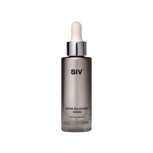 SIV Biome Balancing Serum in a sleek 30mL gray glass dropper bottle with silver accents.