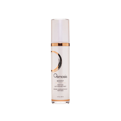 White Osmosis Boost Peptide Activating Mist bottle with gold accents and clear cap.