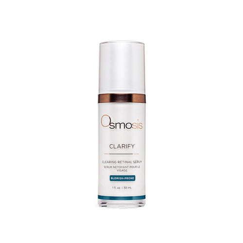 White and clear Osmosis Clarify Clearing Retinal Serum bottle with copper band, 1 fl oz.