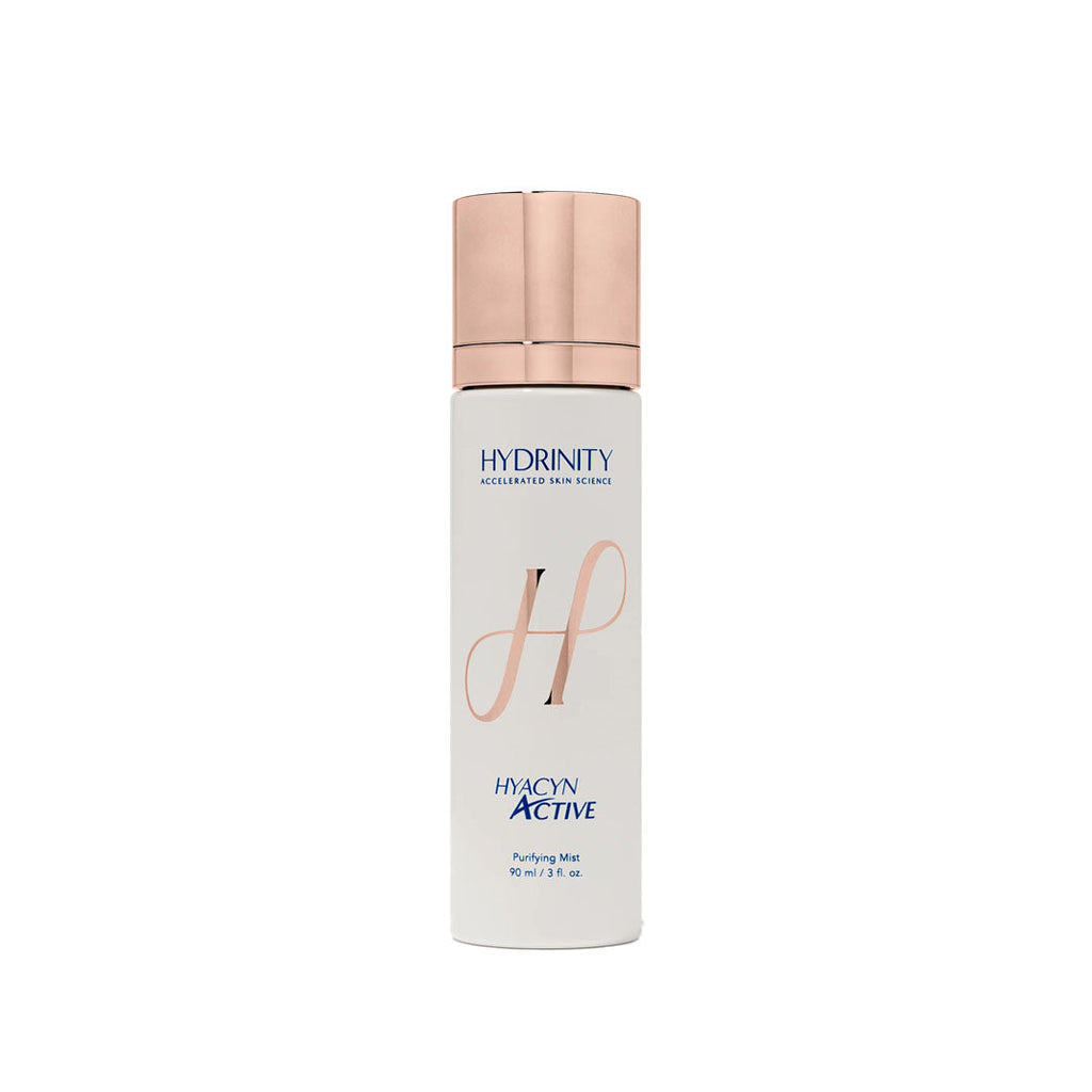 White Hyacyn Active Purifying Mist bottle with rose gold cap, 90ml / 3 fl. oz.
