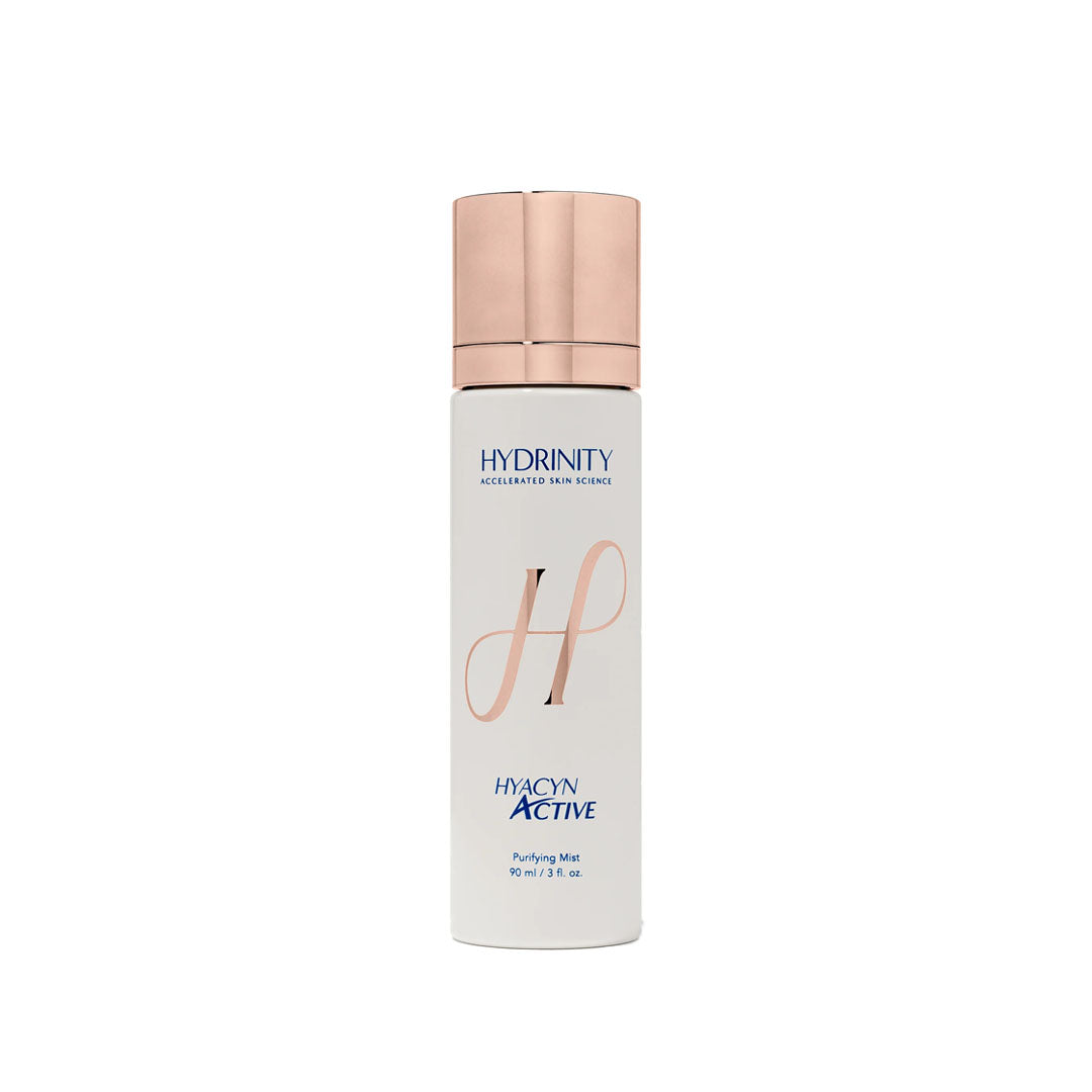 White Hyacyn Active Purifying Mist bottle with rose gold cap, 90ml / 3 fl. oz.