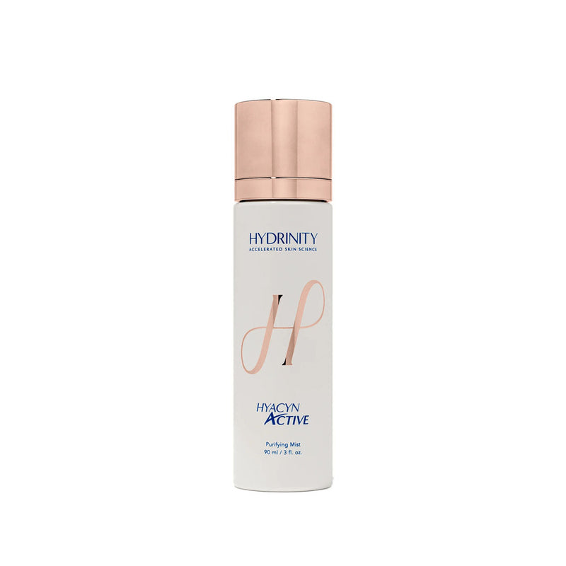 White Hyacyn Active Purifying Mist bottle with rose gold cap, 90ml / 3 fl. oz.