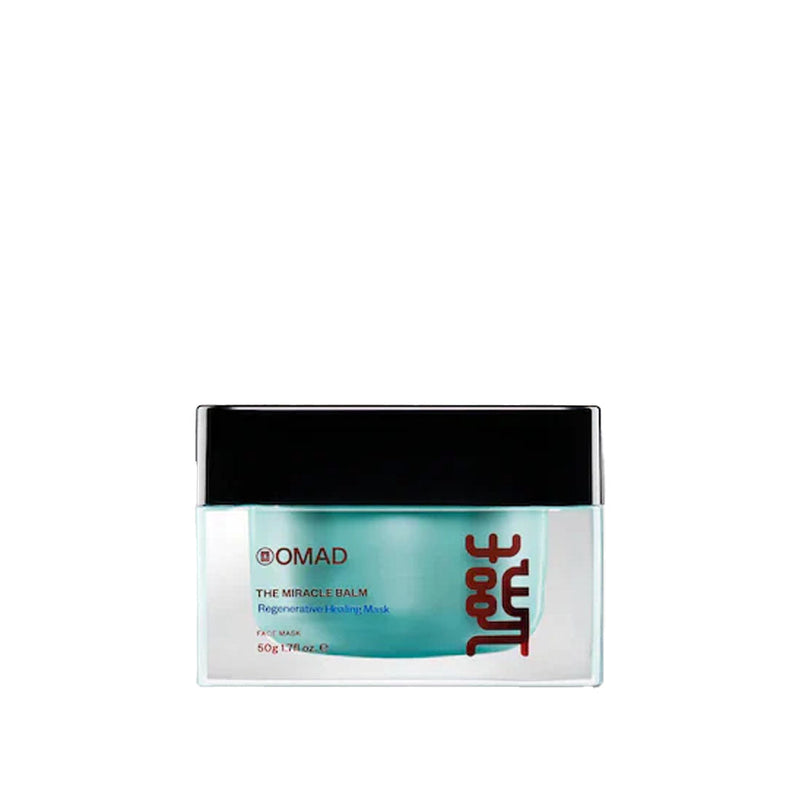 Miracle Balm face mask in a light blue jar with a black lid and red "FOUNT" text.